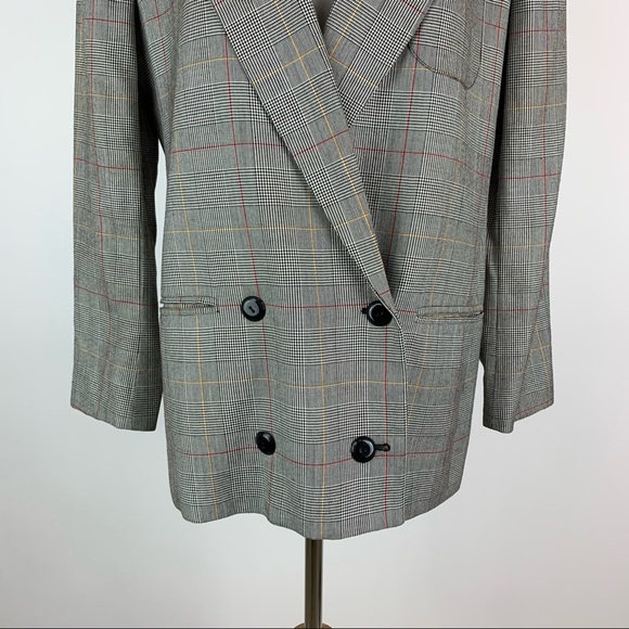 Vintage Jones Wear Plaid Double Breasted Blazer Sz 8 - Picture 3 of 14